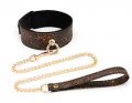 BROWN FLORAL PRINT PU COLLAR AND LEASH