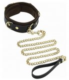 COLLAR AND LEASH-BROWN LEATHER WITH GOLD ACCENT HARDWARE