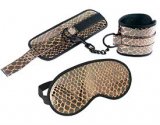 FAUX LEATHER WRIST RESTRAINTS AND BLINDFOLD