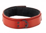 Red Leather Collar with Fur Lining