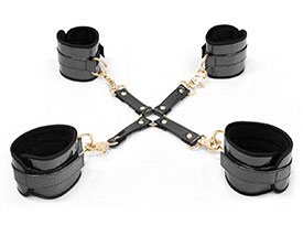 FAUX LEATHER WRIST AND ANKLE RESTRAINTS WITH HOGTIE IN CROCODILE PRINT