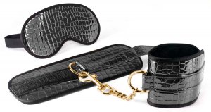 FAUX LEATHER WRIST RESTRAINTS AND BLINDFOLD-CROCODILE PRINT