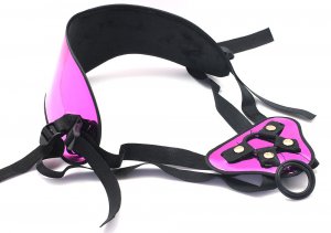 FAUX GLOSSY LEATHER STRAP-ON HARNESS WITH BACK SUPPORT