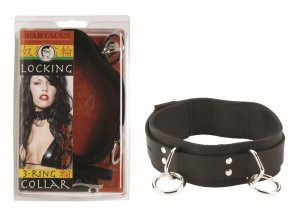 Locking 3-Ring Black Leather Collar