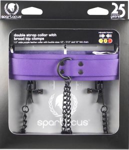 Purple Leather Collar with Broad Tip Clamps